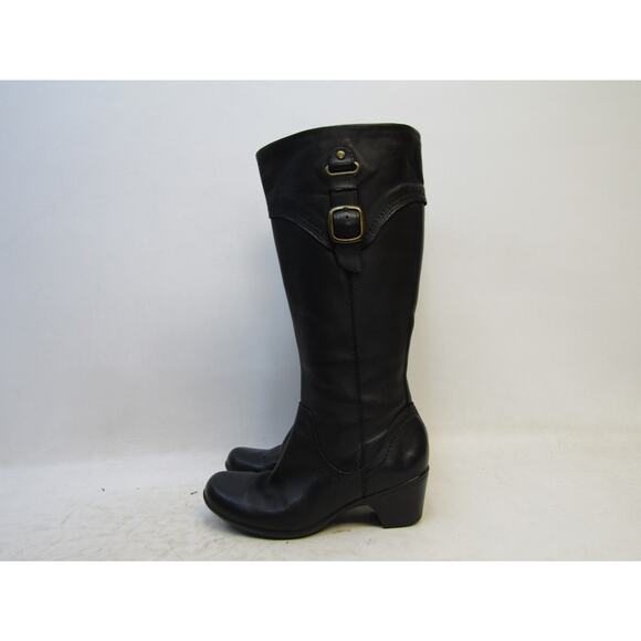 Clarks Womens Sz 7 M Black Leather Buckle Zip Knee High Fashion Boots - Picture 1 of 11